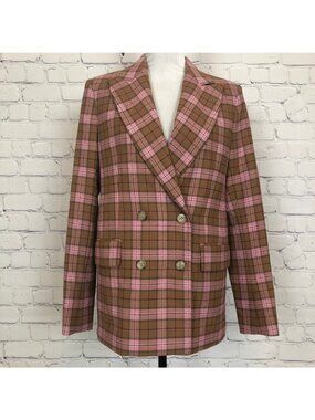 Aritzia Wilfred Margaux Plaid Double Breasted Blazer Size 4 Pink Brown
